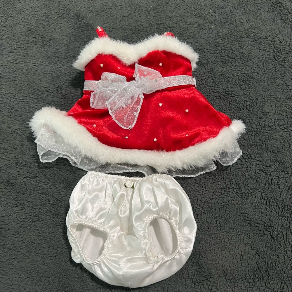 Build-A-Bear Workshop Christmas Red Velvet Embellished Dress/White Underwear